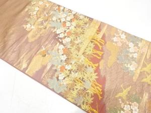 群鶴に若松・枝梅・紅葉模様織り出し　袋帯